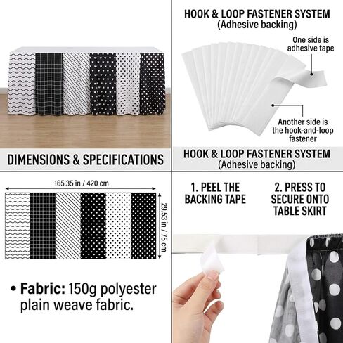 14 ft Black and White Table Skirt Classroom Teacher Desk Skirt Back to School Classroom Table Decoration with 6 Design Patterns for First Day of School Supplies Kindergarten Office Decor in Saudi Arabia
