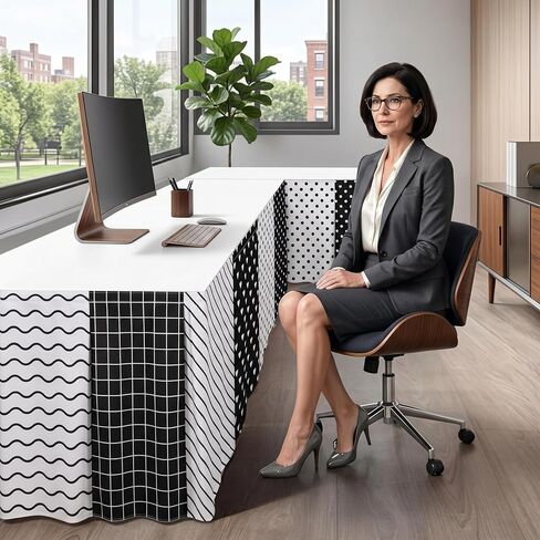 14 ft Black and White Table Skirt Classroom Teacher Desk Skirt Back to School Classroom Table Decoration with 6 Design Patterns for First Day of School Supplies Kindergarten Office Decor in Saudi Arabia