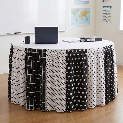 14 ft Black and White Table Skirt Classroom Teacher Desk Skirt Back to School Classroom Table Decoration with 6 Design Patterns for First Day of School Supplies Kindergarten Office Decor in Saudi Arabia