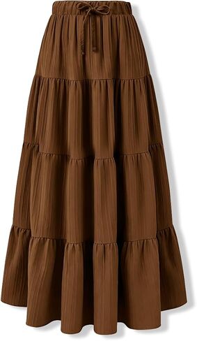 7-14 Years Tween Girl Summer Maxi Skirt Trendy High Waist Pleated Long Skirts Flowy Beach Boho Skirt Dress (Lined) in Kuwait