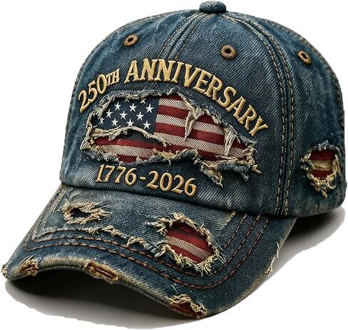 250 Anniversary USA Hat, Distressed Embroidered Casual USA Baseball Cap Retro Patriotic Adjustable Cap for Men Women in Saudi Arabia