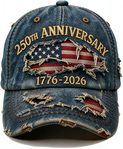250 Anniversary USA Hat, Distressed Embroidered Casual USA Baseball Cap Retro Patriotic Adjustable Cap for Men Women in Saudi Arabia