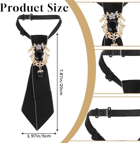 Neck Ties for Women, Vintage Rhinestone Crystal Womens Tie Casual Adjustable Pre-tied Bowtie for Girls Lady Party Prom Banquet School Work Uniform in Saudi Arabia