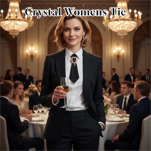 Neck Ties for Women, Vintage Rhinestone Crystal Womens Tie Casual Adjustable Pre-tied Bowtie for Girls Lady Party Prom Banquet School Work Uniform in Saudi Arabia