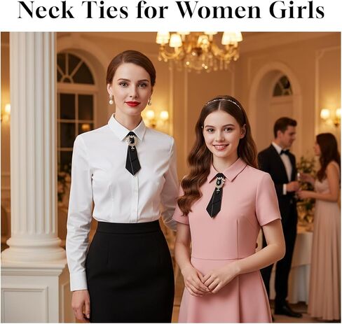 Neck Ties for Women, Vintage Rhinestone Crystal Womens Tie Casual Adjustable Pre-tied Bowtie for Girls Lady Party Prom Banquet School Work Uniform in Saudi Arabia