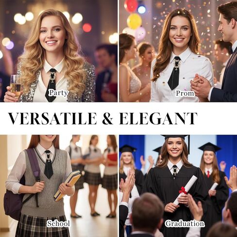 Neck Ties for Women, Vintage Rhinestone Crystal Womens Tie Casual Adjustable Pre-tied Bowtie for Girls Lady Party Prom Banquet School Work Uniform in Saudi Arabia