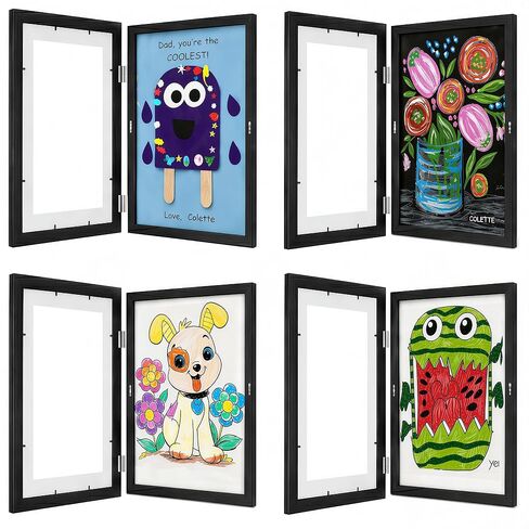 Kids Art Frames Changeable 4 Pack, Black 8.5x11 Front Opening Kids Artwork Frames with Storage, Solid Wood Magnetic Picture Frame, Clear Acrylic, Vertical or Horizontal in Saudi Arabia