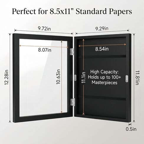 Kids Art Frames Changeable 4 Pack, Black 8.5x11 Front Opening Kids Artwork Frames with Storage, Solid Wood Magnetic Picture Frame, Clear Acrylic, Vertical or Horizontal in Saudi Arabia