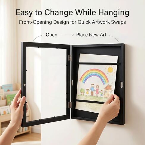 Kids Art Frames Changeable 4 Pack, Black 8.5x11 Front Opening Kids Artwork Frames with Storage, Solid Wood Magnetic Picture Frame, Clear Acrylic, Vertical or Horizontal in Saudi Arabia