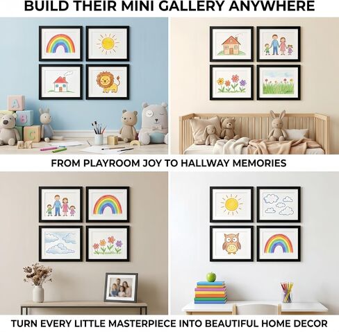 Kids Art Frames Changeable 4 Pack, Black 8.5x11 Front Opening Kids Artwork Frames with Storage, Solid Wood Magnetic Picture Frame, Clear Acrylic, Vertical or Horizontal in Saudi Arabia