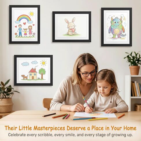 Kids Art Frames Changeable 4 Pack, Black 8.5x11 Front Opening Kids Artwork Frames with Storage, Solid Wood Magnetic Picture Frame, Clear Acrylic, Vertical or Horizontal in Saudi Arabia