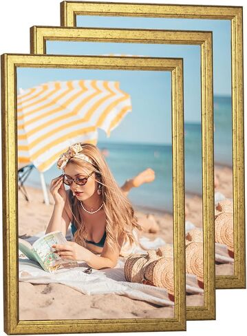 3 Pack 16x20 Wood Picture Frame Brown, Rustic Natural 20x16in frame Woodgrain, Distressed Brown 16 x 20 in Wall Photo Poster Frame with HD Plexiglass, Horizontal Vertical Wall Mounting Set of 3 in Saudi Arabia