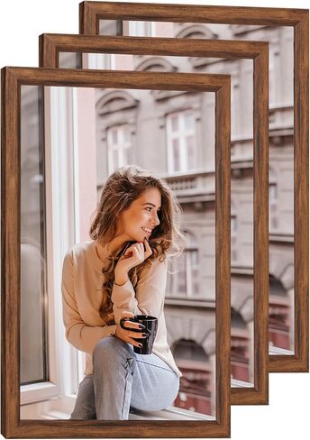 3 Pack 16x20 Wood Picture Frame Brown, Rustic Natural 20x16in frame Woodgrain, Distressed Brown 16 x 20 in Wall Photo Poster Frame with HD Plexiglass, Horizontal Vertical Wall Mounting Set of 3 in Saudi Arabia