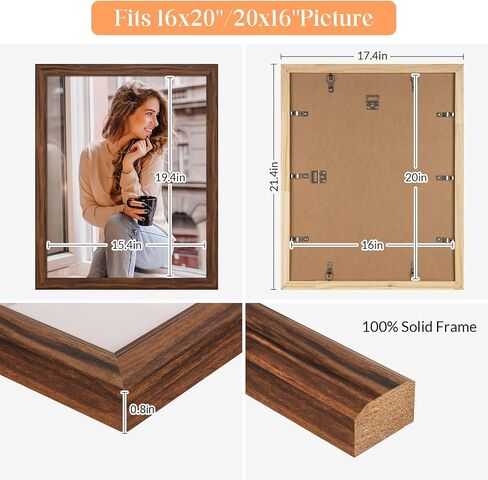 3 Pack 16x20 Wood Picture Frame Brown, Rustic Natural 20x16in frame Woodgrain, Distressed Brown 16 x 20 in Wall Photo Poster Frame with HD Plexiglass, Horizontal Vertical Wall Mounting Set of 3 in Saudi Arabia