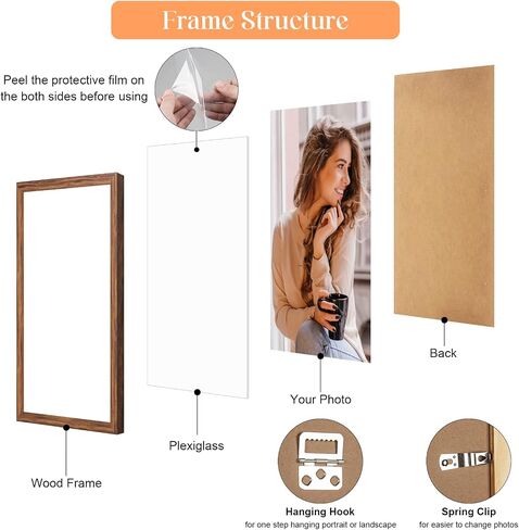 3 Pack 16x20 Wood Picture Frame Brown, Rustic Natural 20x16in frame Woodgrain, Distressed Brown 16 x 20 in Wall Photo Poster Frame with HD Plexiglass, Horizontal Vertical Wall Mounting Set of 3 in Saudi Arabia