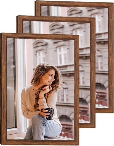 3 Pack 16x20 Wood Picture Frame Brown, Rustic Natural 20x16in frame Woodgrain, Distressed Brown 16 x 20 in Wall Photo Poster Frame with HD Plexiglass, Horizontal Vertical Wall Mounting Set of 3 in Saudi Arabia