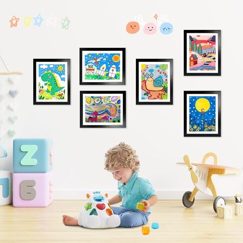 إطارات عمل فنية للأطفال قابلة للتغيير - فتحة أمامية تحمل أكثر من 150 رسمًا، وحرف ثلاثية الأبعاد، وصور، إطارات صور خشبية للأطفال مقاس 8.5 × 11 بوصة مع حصيرة، باب مغناطيسي، لوحة فنية جدارية مؤطرة لتخزين الأعمال الفنية للأطفال، أسود in Kuwait
