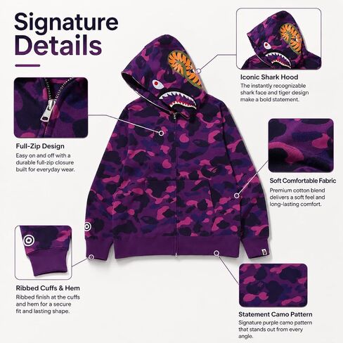 Complete Size Range Unisex Shark Hoodie Shark Jacket Camo, Full Zip, Cotton Adult Sweatshirt for Young Boy&Girl in Kuwait