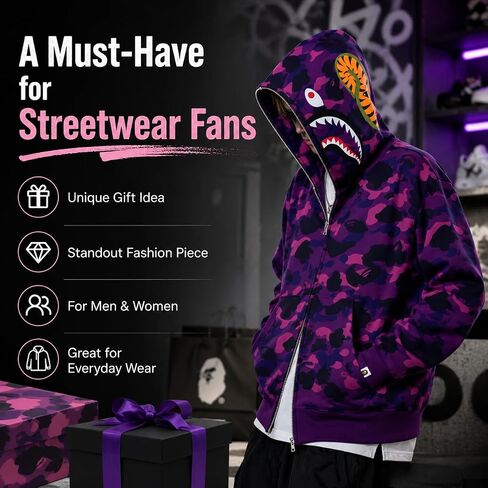 Complete Size Range Unisex Shark Hoodie Shark Jacket Camo, Full Zip, Cotton Adult Sweatshirt for Young Boy&Girl in Kuwait