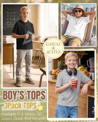 Halfchet 3 Pack Boys Short Sleeve Hoodies Kids Loose Lightweight Sweatshirts Casual Active Athletic Pullovers with Pocket in Kuwait