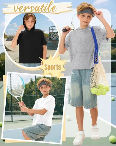 Halfchet 3 Pack Boys Short Sleeve Hoodies Kids Loose Lightweight Sweatshirts Casual Active Athletic Pullovers with Pocket in Kuwait