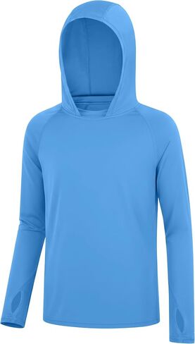 Roadbox Boys Sun Hoodie UPF 50+ Fishing Shirt, Kids UV Protection Long Sleeve Hooded Rash Guard, Athletic Hiking Swim Shirts in Kuwait