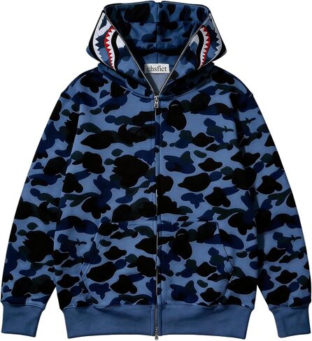 Complete Size Range Unisex Shark Hoodie Shark Jacket Camo, Full Zip, Cotton Adult Sweatshirt for Young Boy&Girl in Kuwait