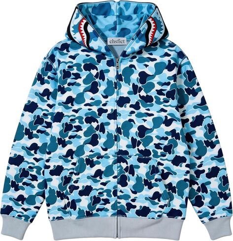Complete Size Range Unisex Shark Hoodie Shark Jacket Camo, Full Zip, Cotton Adult Sweatshirt for Young Boy&Girl in Kuwait