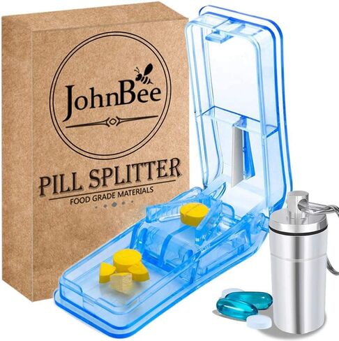 JohnBee Pill Cutter | Best Pill Cutter for Small or Large Pills | Designed in The USA| Cuts Vitamins | Includes Keychain Pill Holder (Blue) | pill splitter for small pills or 0.8" large pills in Kuwait