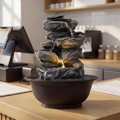 Giantex Tabletop Water Fountain with Warm LED Light, Tiered Rock Waterfall with Pump, Zen Meditation Desktop Decor for Office, Home Relaxation in Saudi Arabia