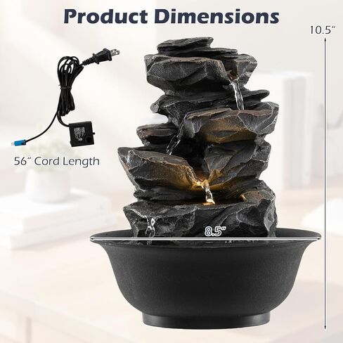 Giantex Tabletop Water Fountain with Warm LED Light, Tiered Rock Waterfall with Pump, Zen Meditation Desktop Decor for Office, Home Relaxation in Saudi Arabia