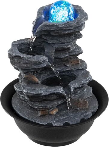Giantex Tabletop Water Fountain with Warm LED Light, Tiered Rock Waterfall with Pump, Zen Meditation Desktop Decor for Office, Home Relaxation in Saudi Arabia