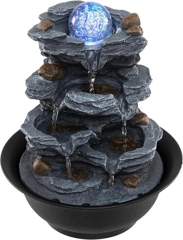 Giantex Tabletop Water Fountain with Warm LED Light, Tiered Rock Waterfall with Pump, Zen Meditation Desktop Decor for Office, Home Relaxation in Saudi Arabia