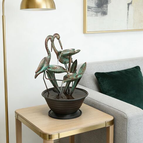 YEAHOME Tabletop Water Fountain with Standing Metal Crane for Home Decor, 3-Tier Lotus Leaf Indoor Zen Waterfall Fountains for Apartment, Living Room, Housewarming Gifts in Kuwait