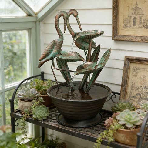 YEAHOME Tabletop Water Fountain with Standing Metal Crane for Home Decor, 3-Tier Lotus Leaf Indoor Zen Waterfall Fountains for Apartment, Living Room, Housewarming Gifts in Kuwait