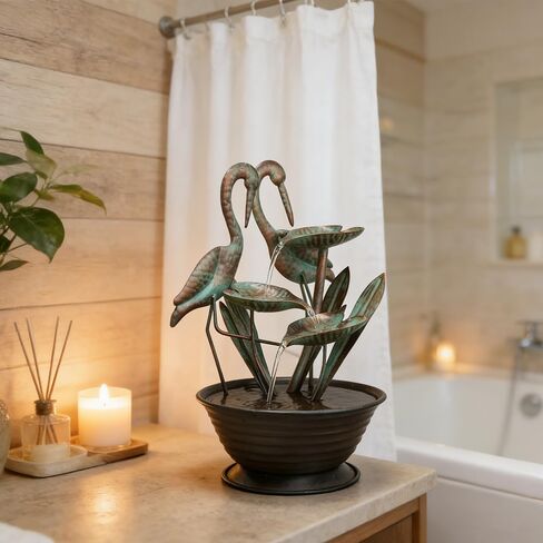 YEAHOME Tabletop Water Fountain with Standing Metal Crane for Home Decor, 3-Tier Lotus Leaf Indoor Zen Waterfall Fountains for Apartment, Living Room, Housewarming Gifts in Kuwait