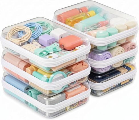 3 Pack Large Clear Hard Shell Zipper Case, Diaper Bag Organizer Pouches, Water-Resistant Travel Toiletry Bags for Baby Essentials, Toys, Cables, Crafts, Makeup, White in Saudi Arabia