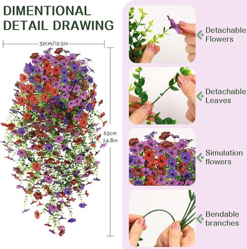 Alupssuc 4PCS Artificial Fake Hanging Flowers for Outdoor Spring Decoration, UV Resistant No Fade Faux Silk Daisy Floral Plastic Plants for Outside Indoor Yard Home Porch Realistic Decor, Mix 4 Colors in Kuwait