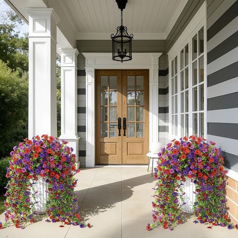 Alupssuc 4PCS Artificial Fake Hanging Flowers for Outdoor Spring Decoration, UV Resistant No Fade Faux Silk Daisy Floral Plastic Plants for Outside Indoor Yard Home Porch Realistic Decor, Mix 4 Colors in Kuwait