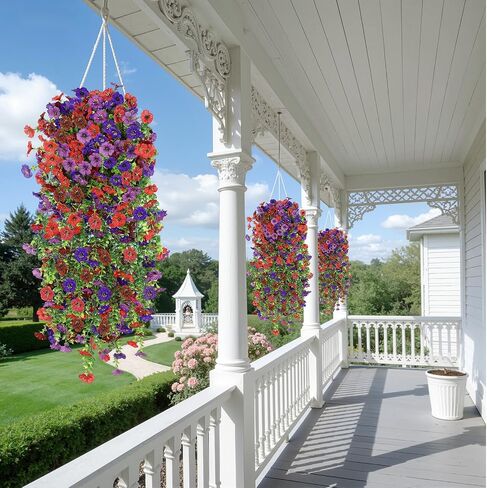 Alupssuc 4PCS Artificial Fake Hanging Flowers for Outdoor Spring Decoration, UV Resistant No Fade Faux Silk Daisy Floral Plastic Plants for Outside Indoor Yard Home Porch Realistic Decor, Mix 4 Colors in Kuwait