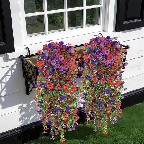 Alupssuc 4PCS Artificial Fake Hanging Flowers for Outdoor Spring Decoration, UV Resistant No Fade Faux Silk Daisy Floral Plastic Plants for Outside Indoor Yard Home Porch Realistic Decor, Mix 4 Colors in Kuwait