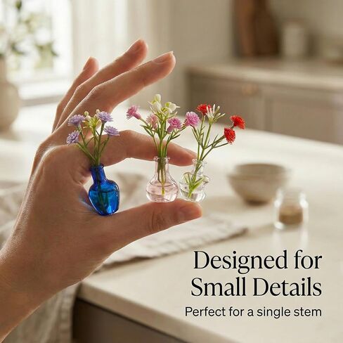 10-Pack Magnetic Mini Clear Glass Bud Vases for Fridge - Strong Magnets, Leak-Proof Propagation Vases with 10 Faux Flowers for Mom, Locker and Cubicle Decor(Sea Glass Green) in Kuwait