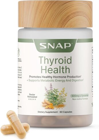 Snap Supplements Thyroid Health, Thyroid Support Supplement for Women & Men, with Selenium, Zinc, L-Tyrosine & Botanicals for Metabolism, Energy & Endocrine Balance, Iodine-Free, 60 Capsules in Saudi Arabia