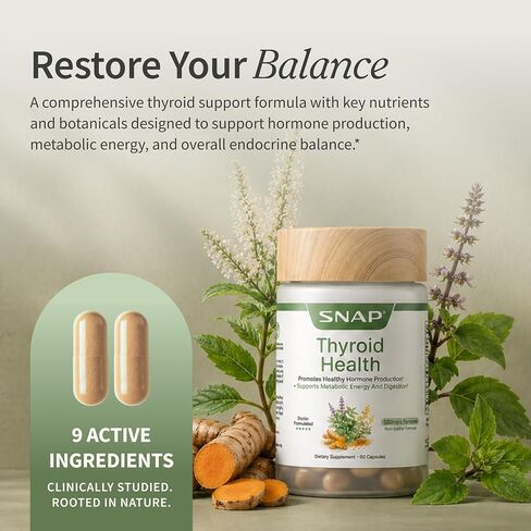 Snap Supplements Thyroid Health, Thyroid Support Supplement for Women & Men, with Selenium, Zinc, L-Tyrosine & Botanicals for Metabolism, Energy & Endocrine Balance, Iodine-Free, 60 Capsules in Saudi Arabia
