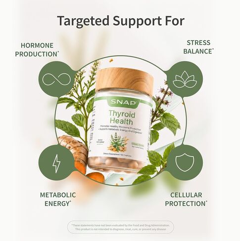 Snap Supplements Thyroid Health, Thyroid Support Supplement for Women & Men, with Selenium, Zinc, L-Tyrosine & Botanicals for Metabolism, Energy & Endocrine Balance, Iodine-Free, 60 Capsules in Saudi Arabia