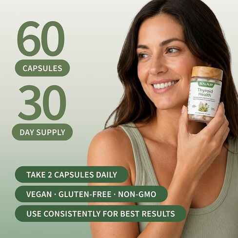 Snap Supplements Thyroid Health, Thyroid Support Supplement for Women & Men, with Selenium, Zinc, L-Tyrosine & Botanicals for Metabolism, Energy & Endocrine Balance, Iodine-Free, 60 Capsules in Saudi Arabia