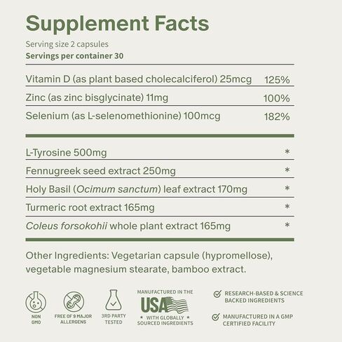 Snap Supplements Thyroid Health, Thyroid Support Supplement for Women & Men, with Selenium, Zinc, L-Tyrosine & Botanicals for Metabolism, Energy & Endocrine Balance, Iodine-Free, 60 Capsules in Saudi Arabia