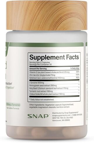 Snap Supplements Thyroid Health, Thyroid Support Supplement for Women & Men, with Selenium, Zinc, L-Tyrosine & Botanicals for Metabolism, Energy & Endocrine Balance, Iodine-Free, 60 Capsules in Saudi Arabia