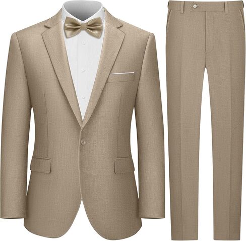 LUPURTY 2 Piece Suits for Men with Bow Tie Set,Men's Suit Slim Fit,Business Solid Single Breasted Tuxedo Blazer Pants in Kuwait