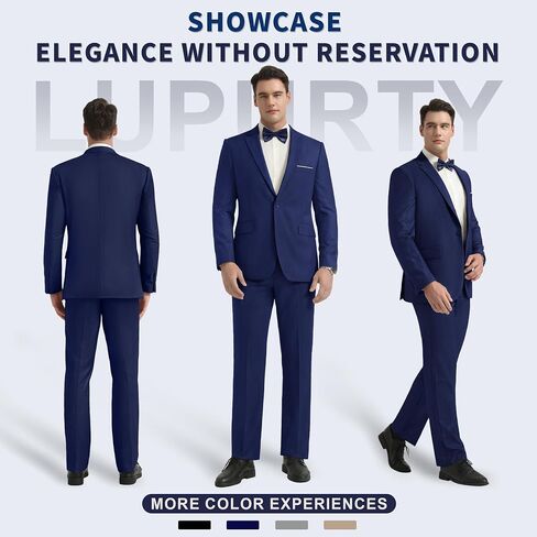LUPURTY 2 Piece Suits for Men with Bow Tie Set,Men's Suit Slim Fit,Business Solid Single Breasted Tuxedo Blazer Pants in Kuwait